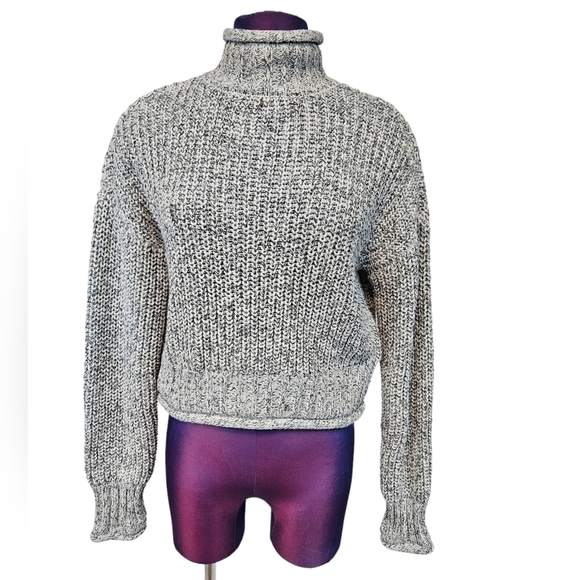 NWT Garage Gray Roll‎ Mock Neck Knit Cropped Sweater Size Medium Women's J36 - Picture 1 of 10